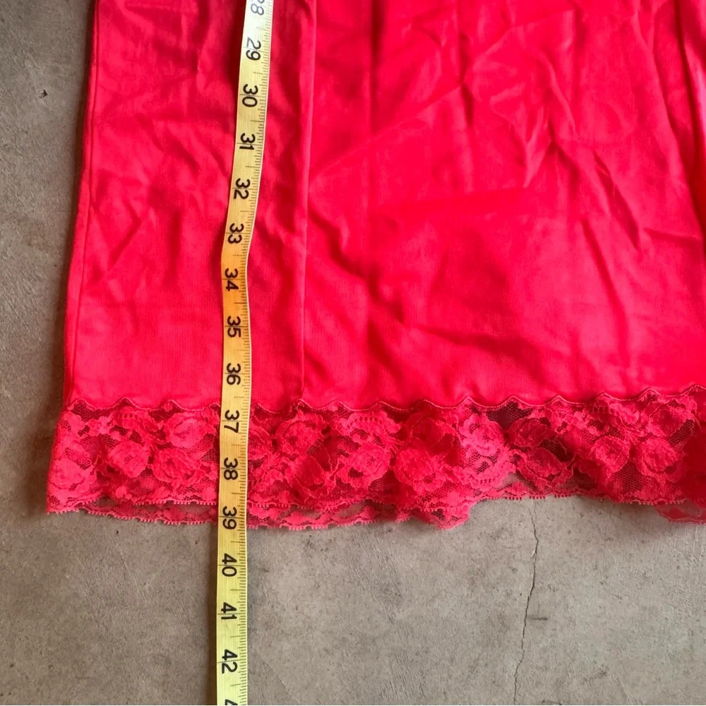 Vintage Red Lace Full Slip Chamise w/ Chiffon and Lace Trim adj straps (M) - Picture 10 of 10